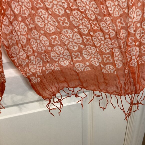 Talbots Orange and White Geometric Scarf - Picture 5 of 8